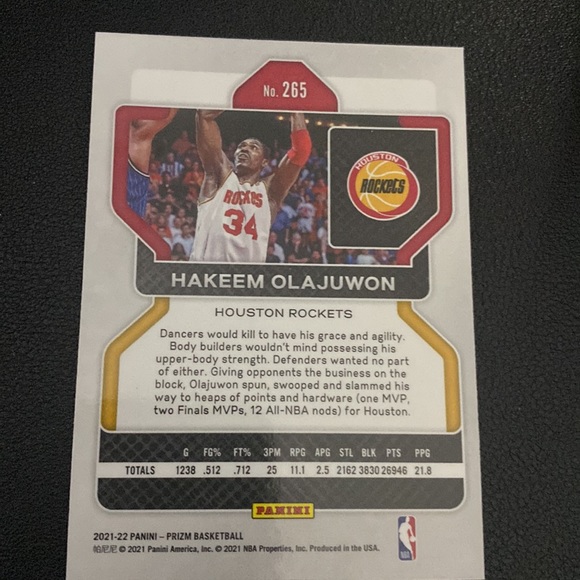 Hakeem Olajuwon - 2021-22 panini Prizim basketball #265 - Picture 2 of 2